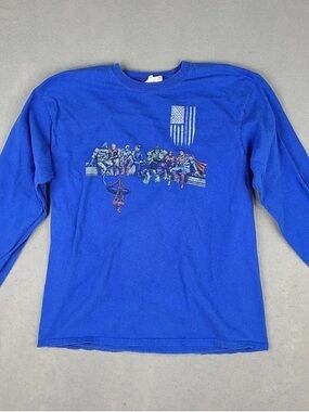 Blue Graphic Long Sleeve Tee with Superhero Print